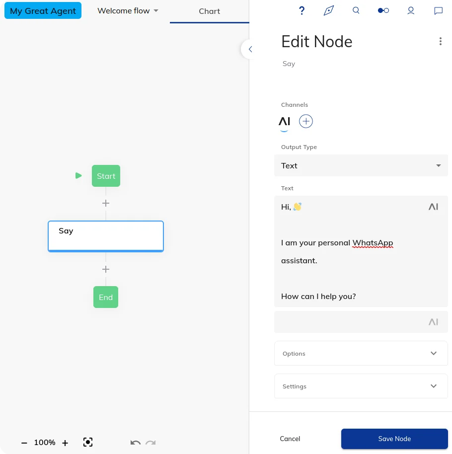 Edit your flow with Say node