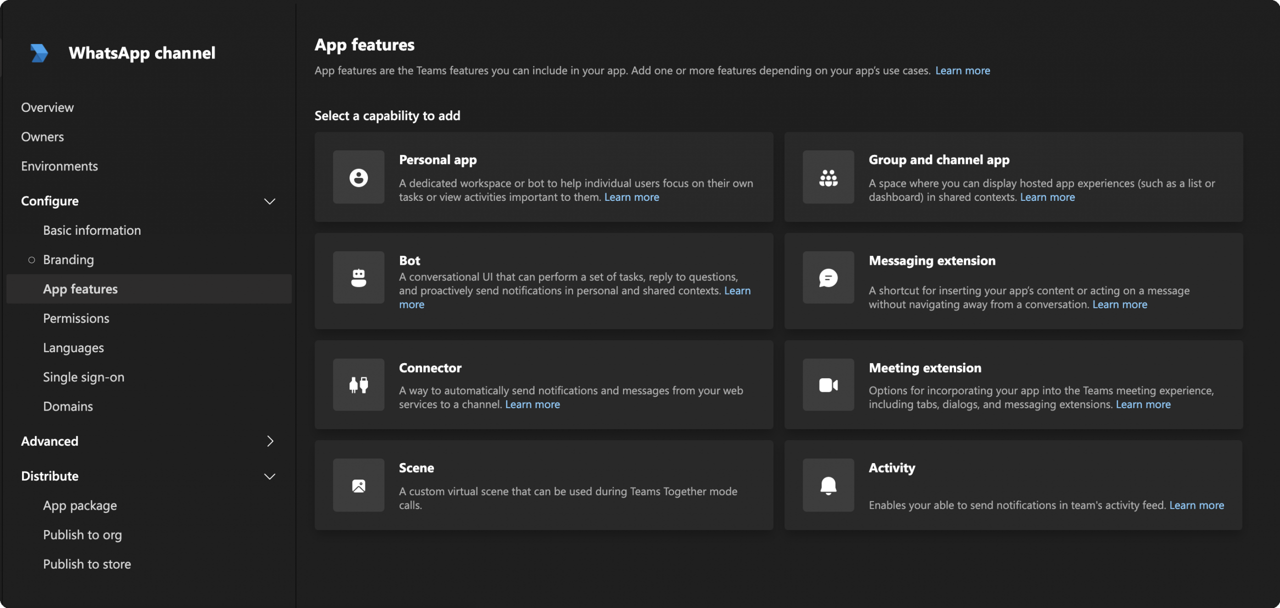Add your bot in app features 